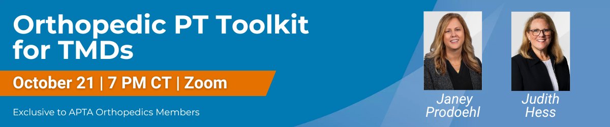 Upcoming Town Hall Meeting: New Orthopedic PT Toolkit for TMDs